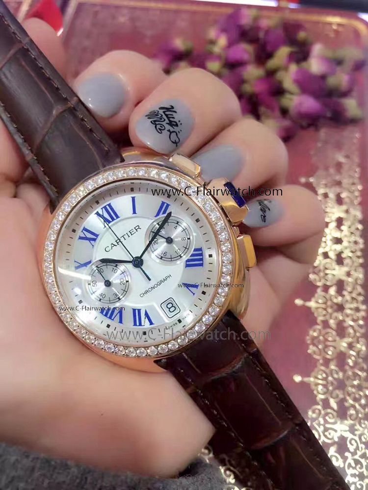 Top Grade Cartier Quartz Watches - Cle de Rose Gold Diamond Case